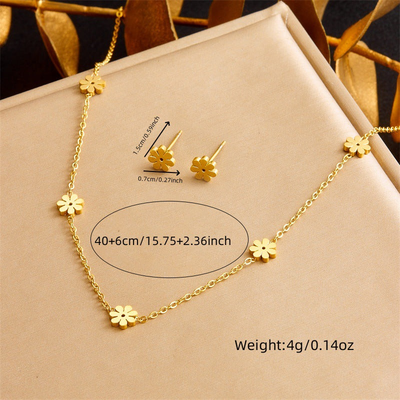 Fashion Office Chic Plated Stainless Steel Daisy Flower Earrings Necklace Bracelet Set