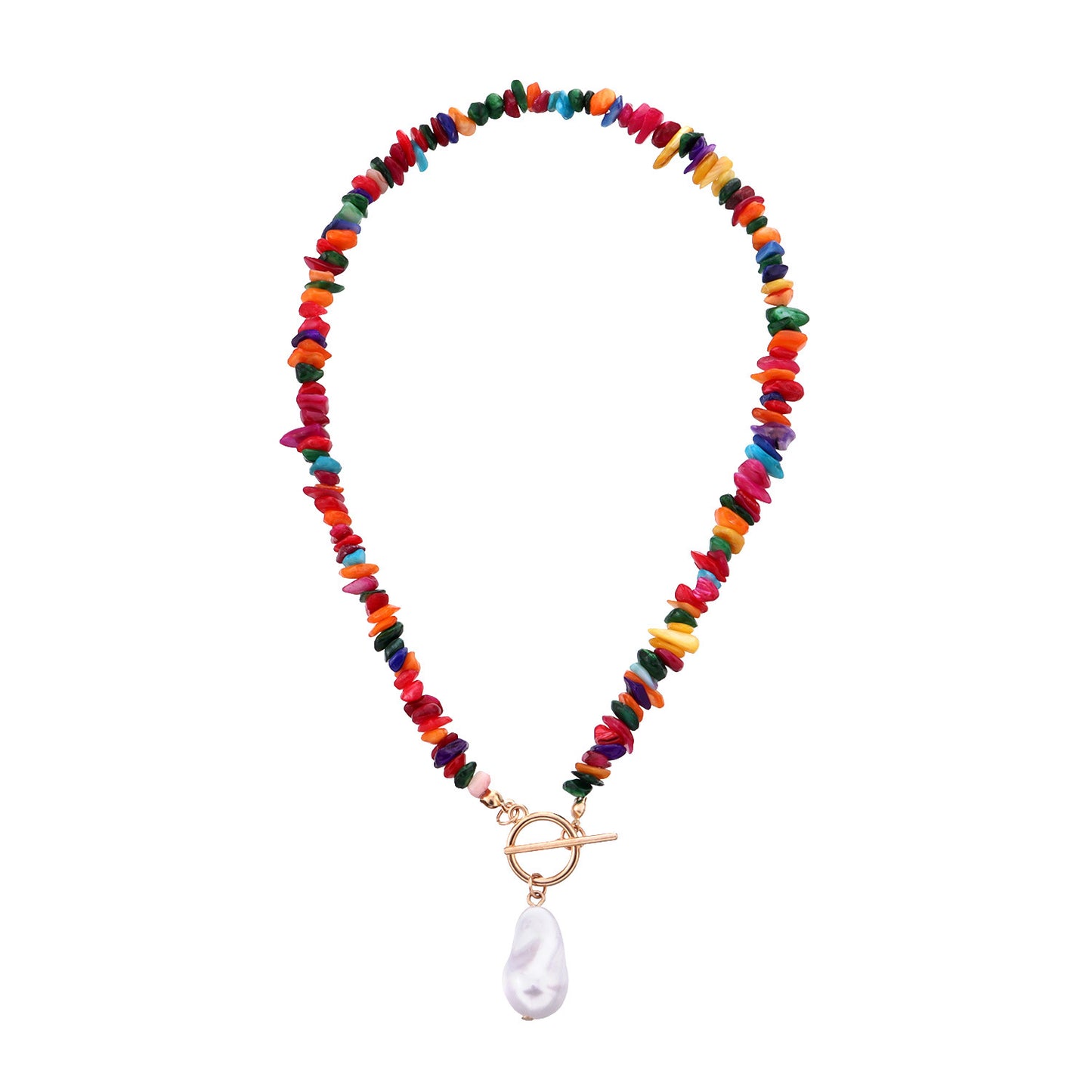 Minimalist Geometric Pendant Necklace in Alloy with Plated Finish and Colorful Stone Inlay on Small Link Chain