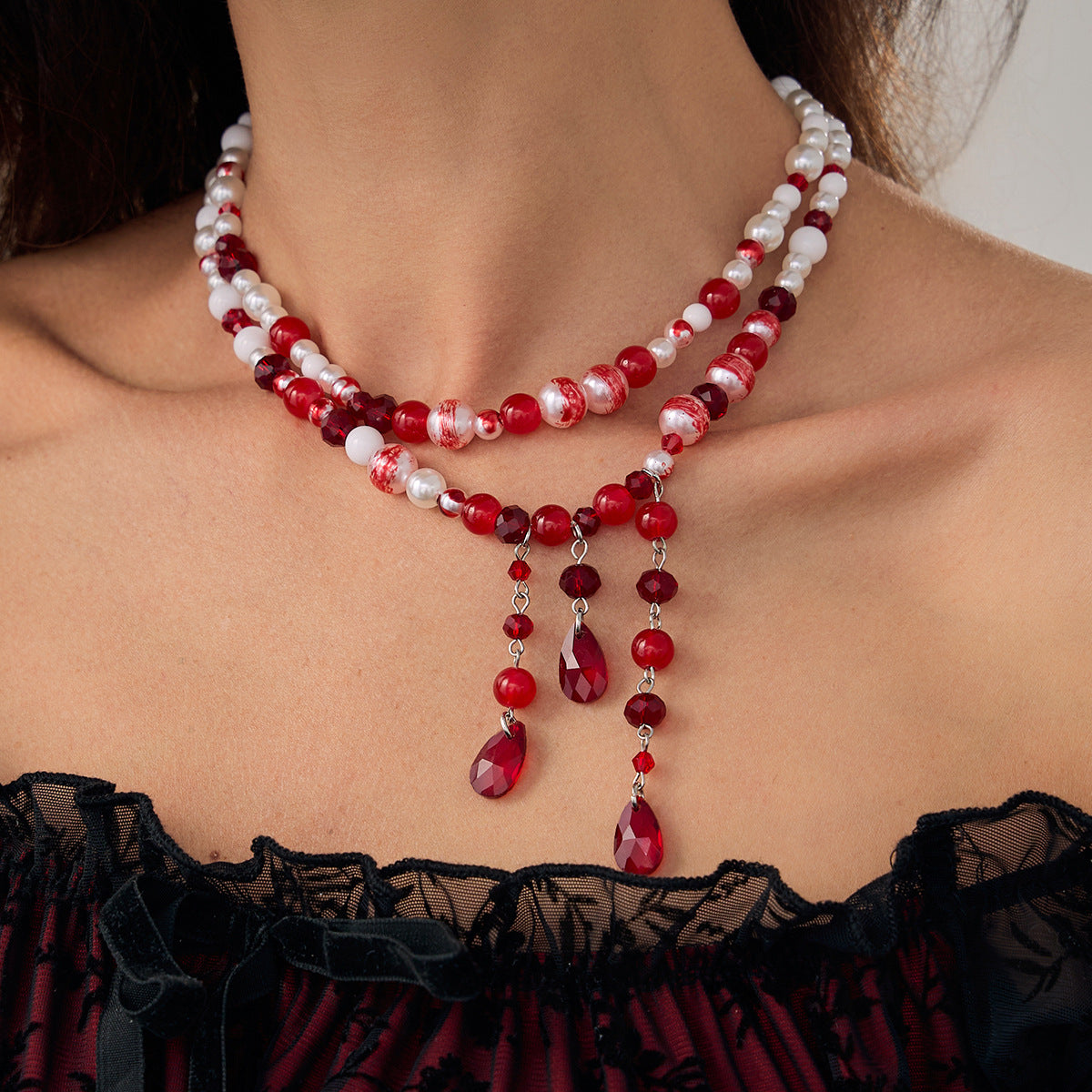 Collar Pendiente Bohemio de Borlas de Múltiples Capas con Perlas de Imitación y Acentos de Diamantes de Imitación para Mujer