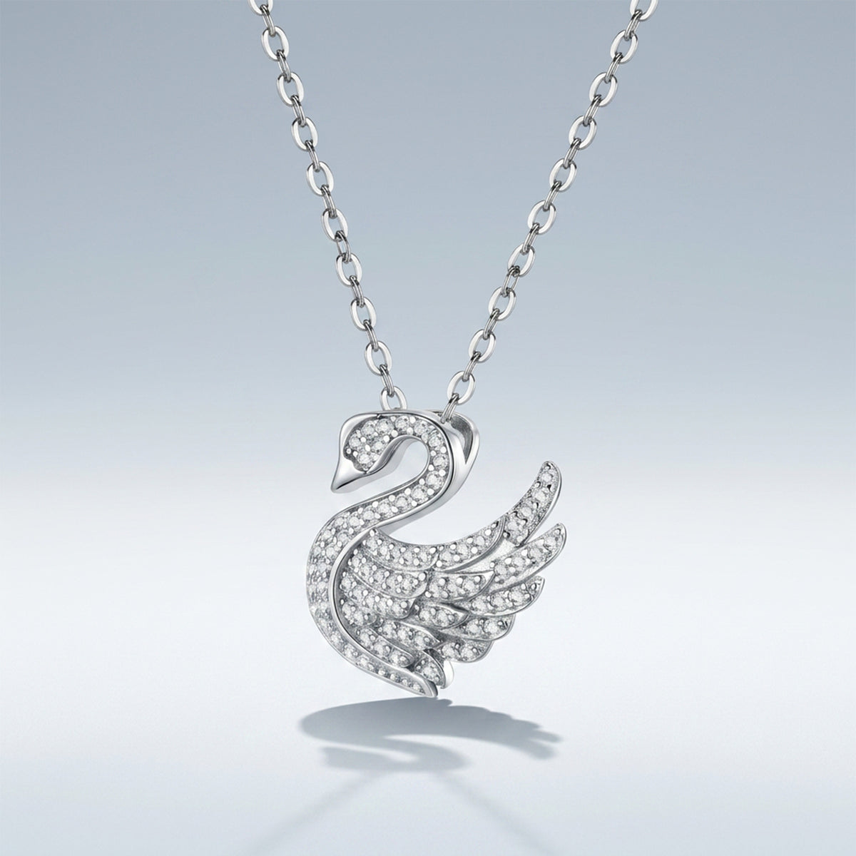 Sweet 925 Sterling Silver Inlaid Moissanite Swan Pendant Necklace