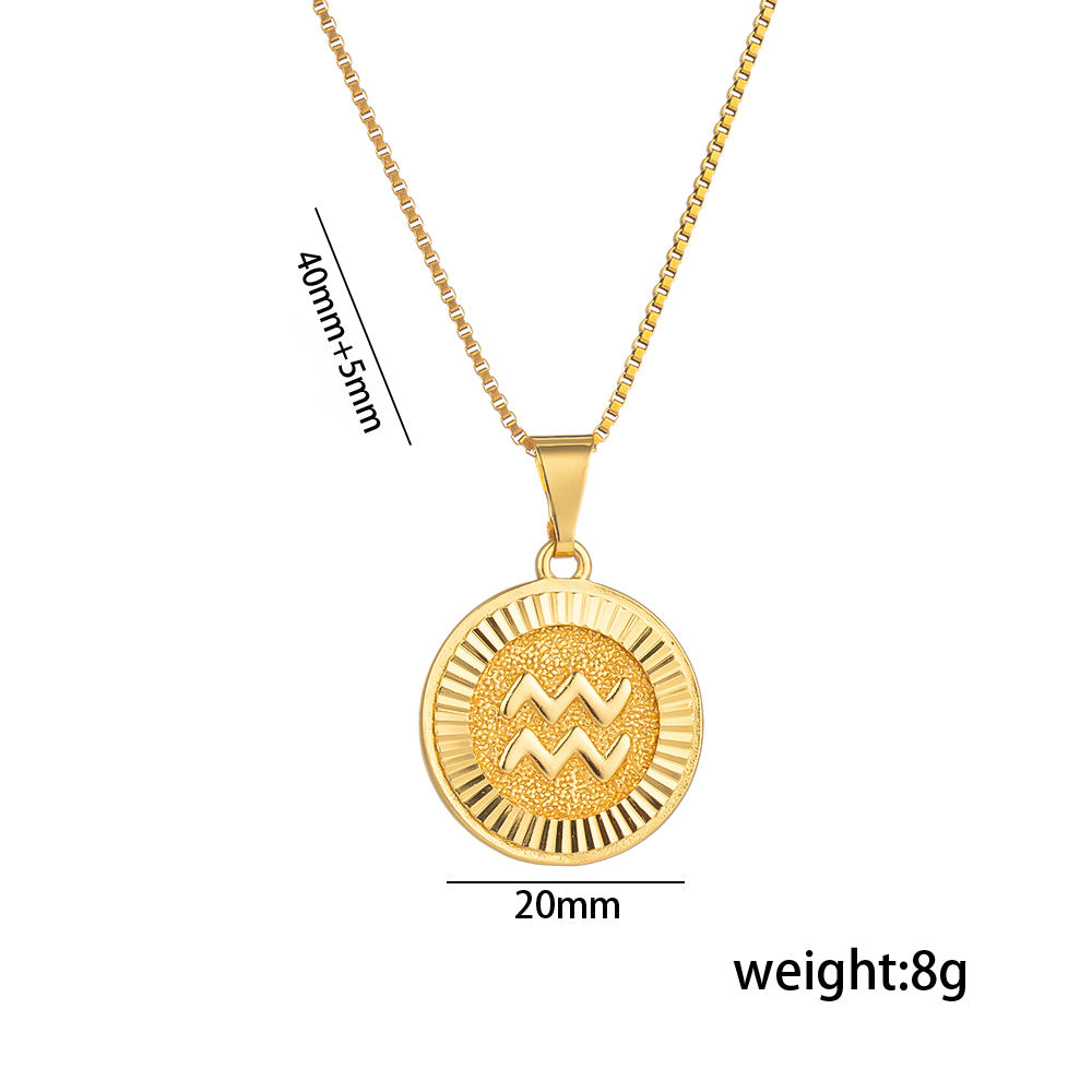 Fashionable Zodiac and Letter Shape Polished Titanium Steel Necklace for Women with O-Chain