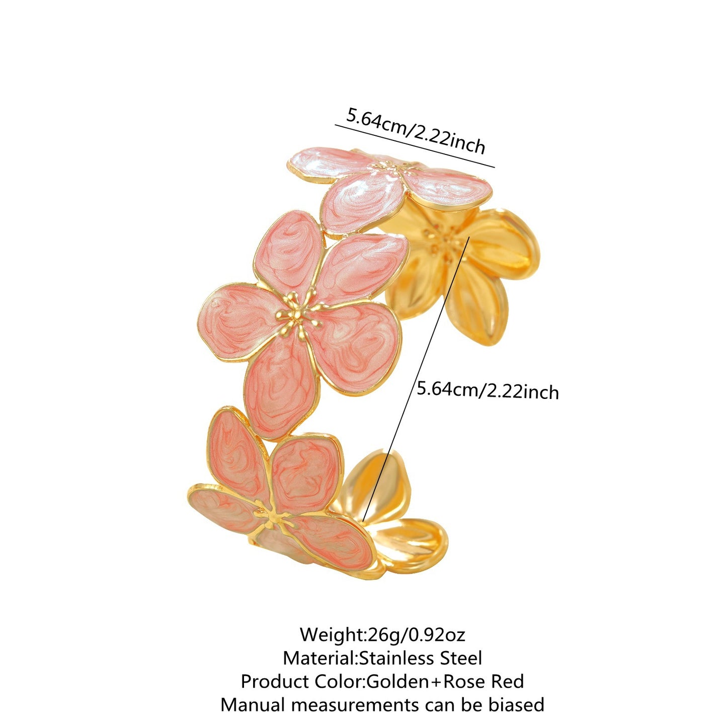 Elegante Pulsera Abierta de Lujo Floral con Esmalte de Aceite de Acero Inoxidable y Titanio con Cereza