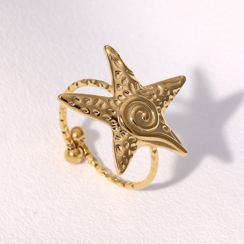 Fashion Minimalist Irregular Star Shaped 18K Gold Plated Stainless Steel Open Ring for Women