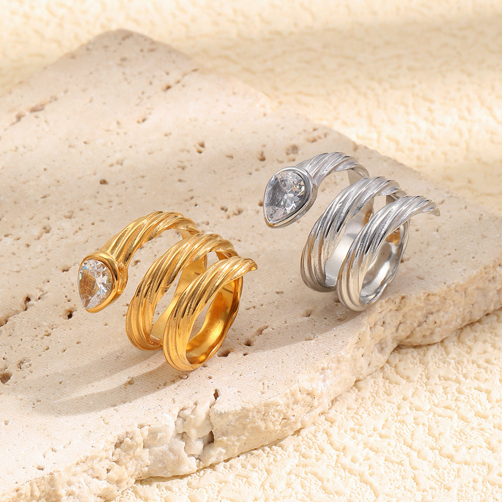 Anello da donna in acciaio inossidabile placcato oro 18 carati con geometria di lusso vintage