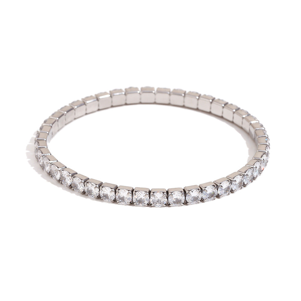 Elegante bracciale elastico da donna con strass, in acciaio inossidabile placcato oro 18 carati con forme geometriche