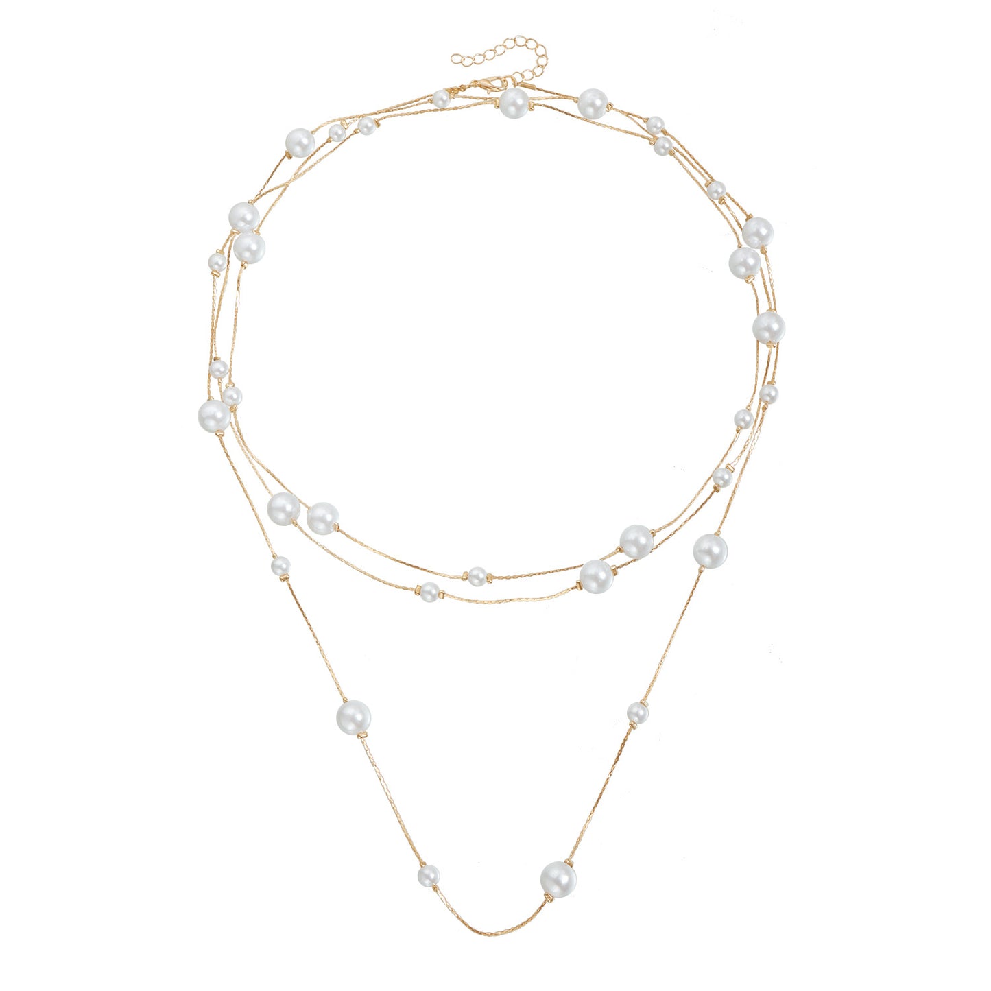Vintage Geometric Round Alloy Plated Pearl Layered Necklace for Women