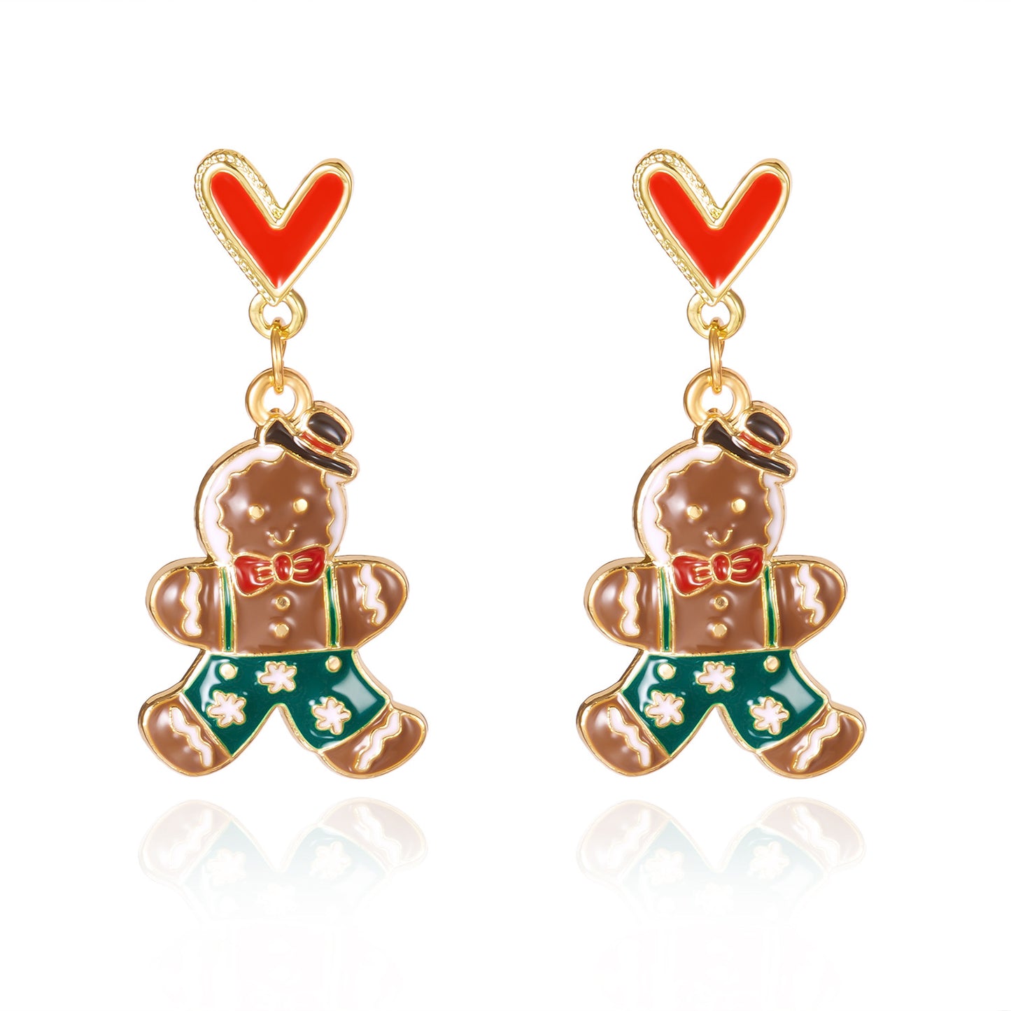 Aretes de tuerca esmaltados de aleación de hombre de jengibre con campana de Papá Noel de dibujos animados para mujer con postes de acero inoxidable