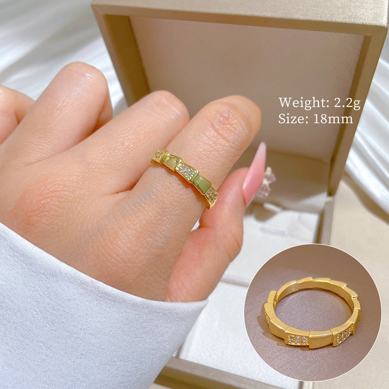 Minimalist Geometric Gold-Plated Brass Open Ring for Women with Crown Shape and Rhinestone Inlay
