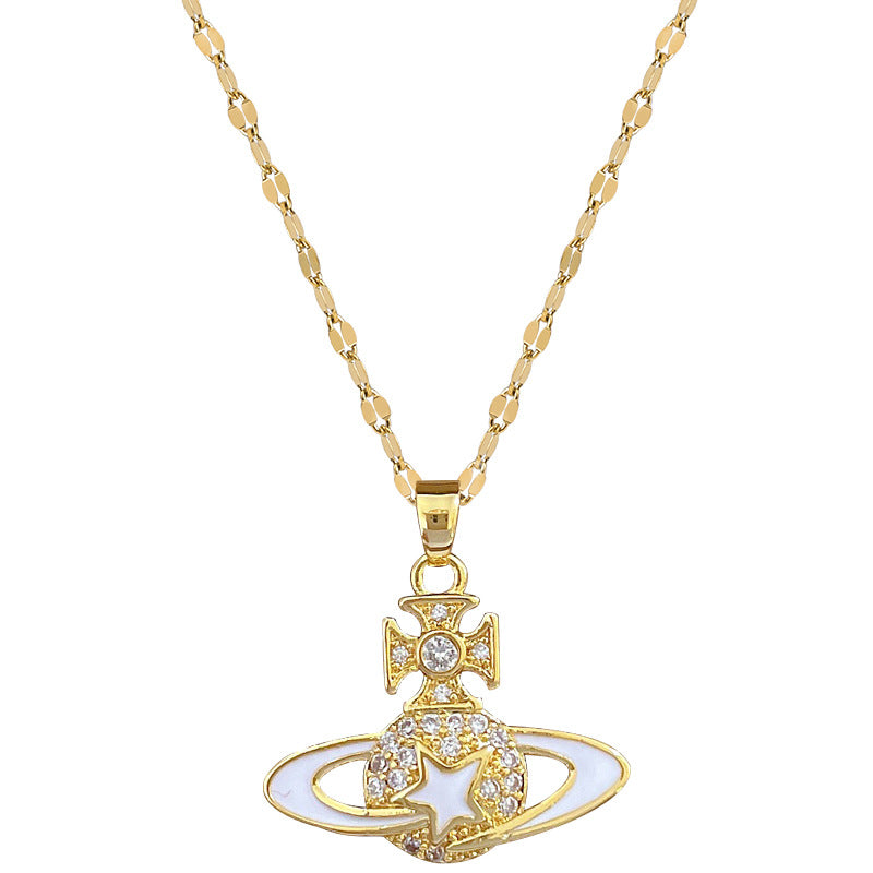 Minimalist Geometric Moon Pendant Necklace in Titanium Steel with Enamel Finish for Women and Men