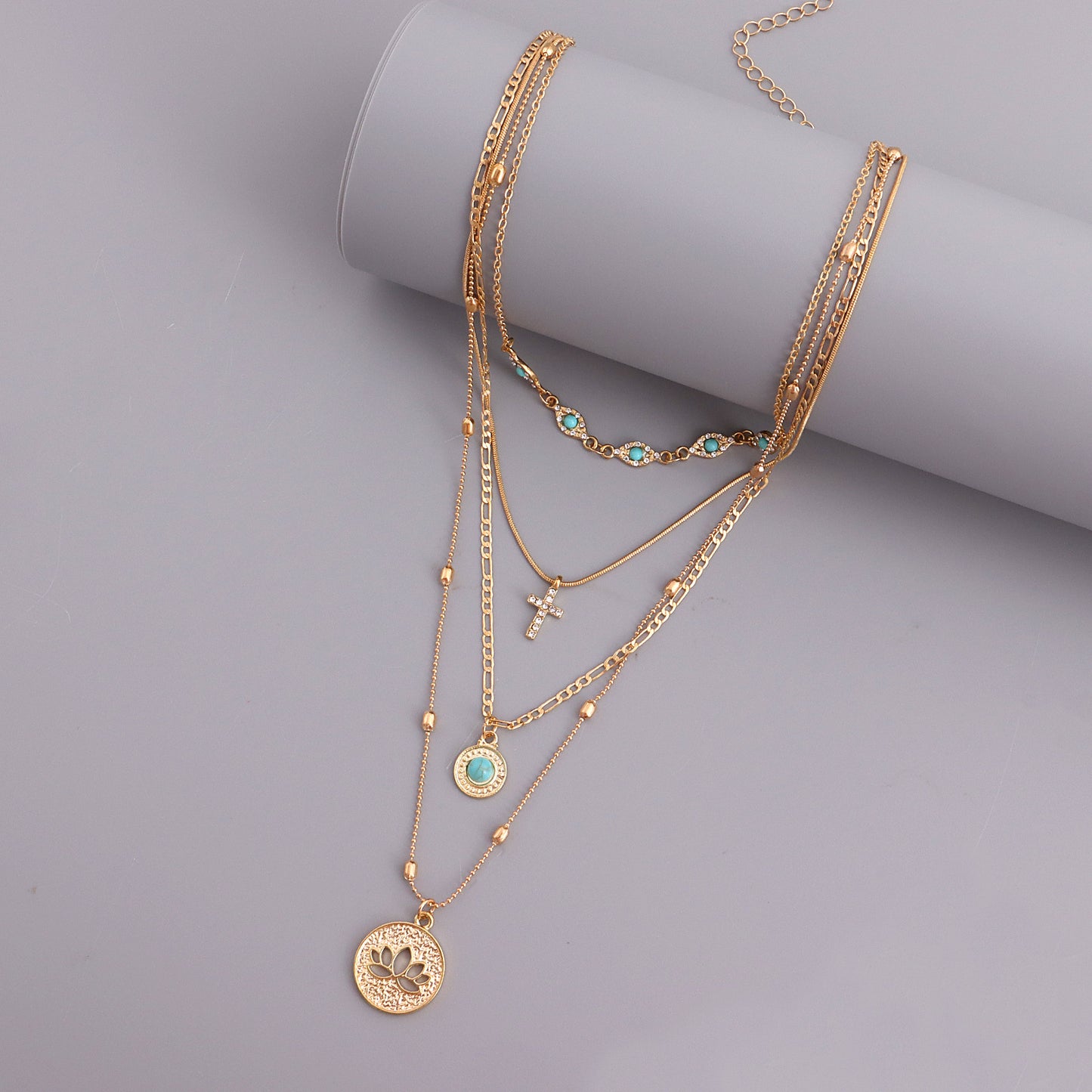 Fashion Inspired Hollow Flower Cross Pendant Necklace for Women with Alloy Construction and Electroplated Finish