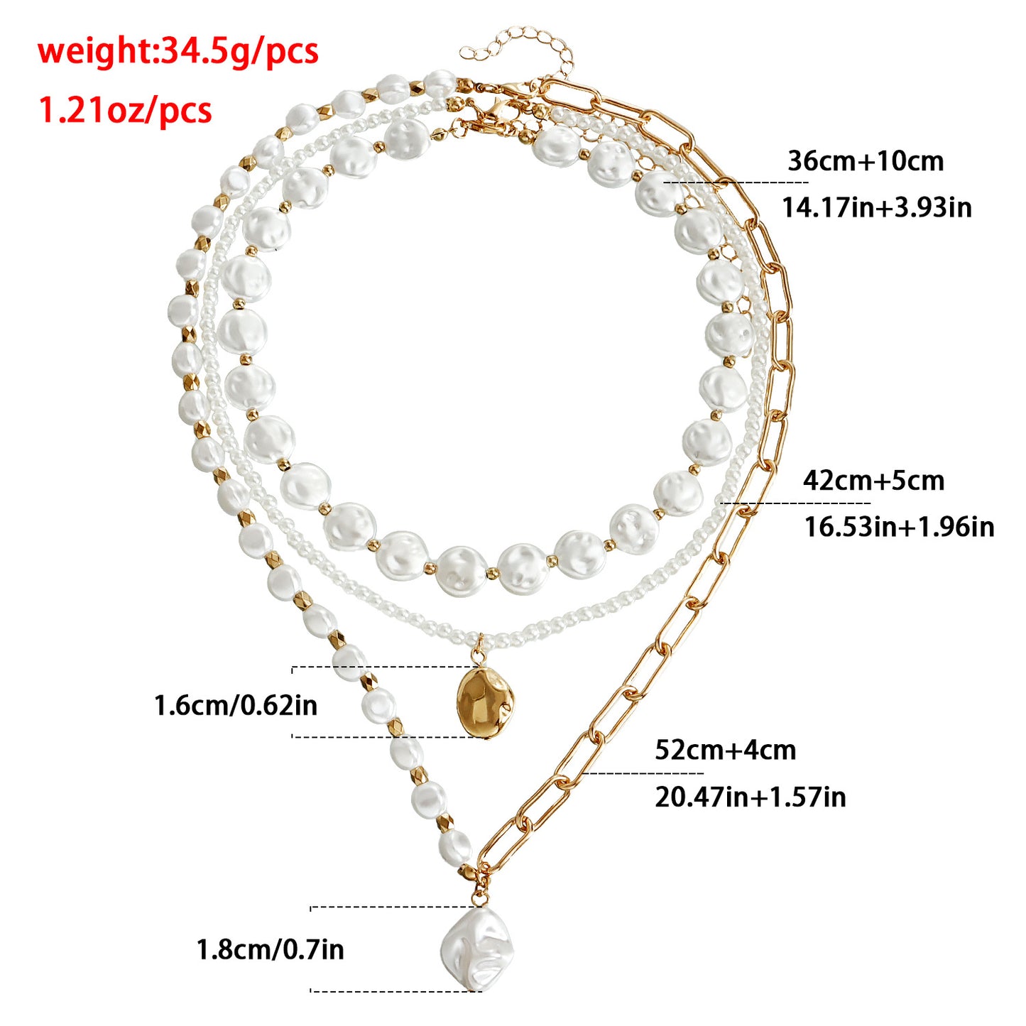 Geometric Shape Alloy Pendant Necklace for Women with Plated Finish Triple-Layer Clavicle Chain
