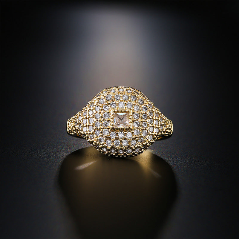 Geometric Gold Plated Brass Micro-Pave Cubic Zirconia Open Ring for Women