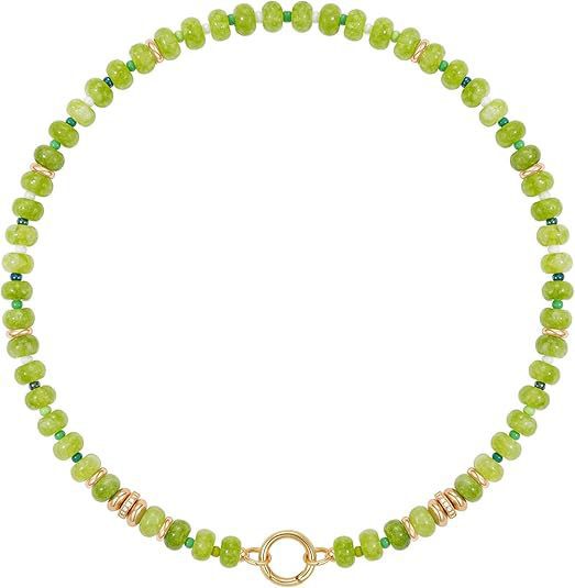 Sweet 8mm Natural Stone Bead Necklace Stainless Steel Geometric Round Ball Chain for Women