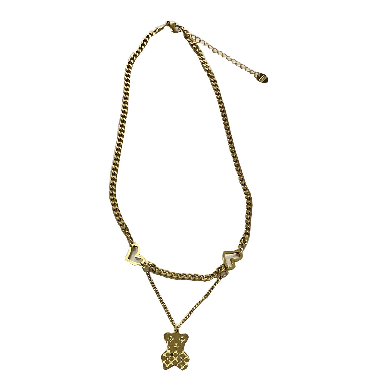 Cute Minimalist 18K Gold Plated Titanium Steel Micro-set Cubic Zirconia Bear Pendant Necklace with Tassel