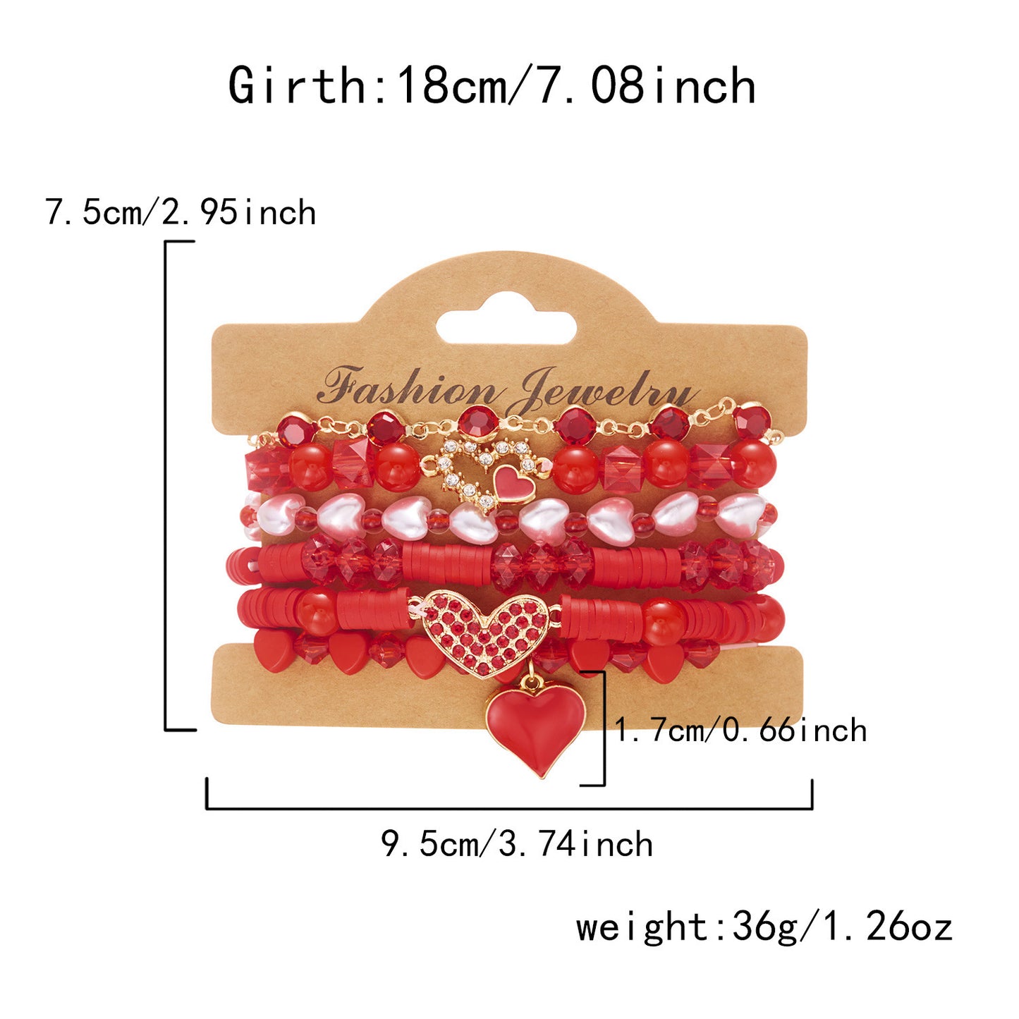 Handmade Resin Heart Pendant Bracelet Set Unisex
