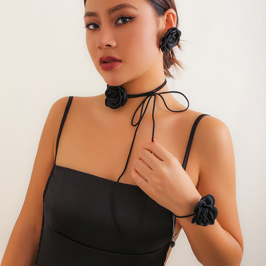 Vintage Floral Velvet Choker Necklace with Rose Design for Women