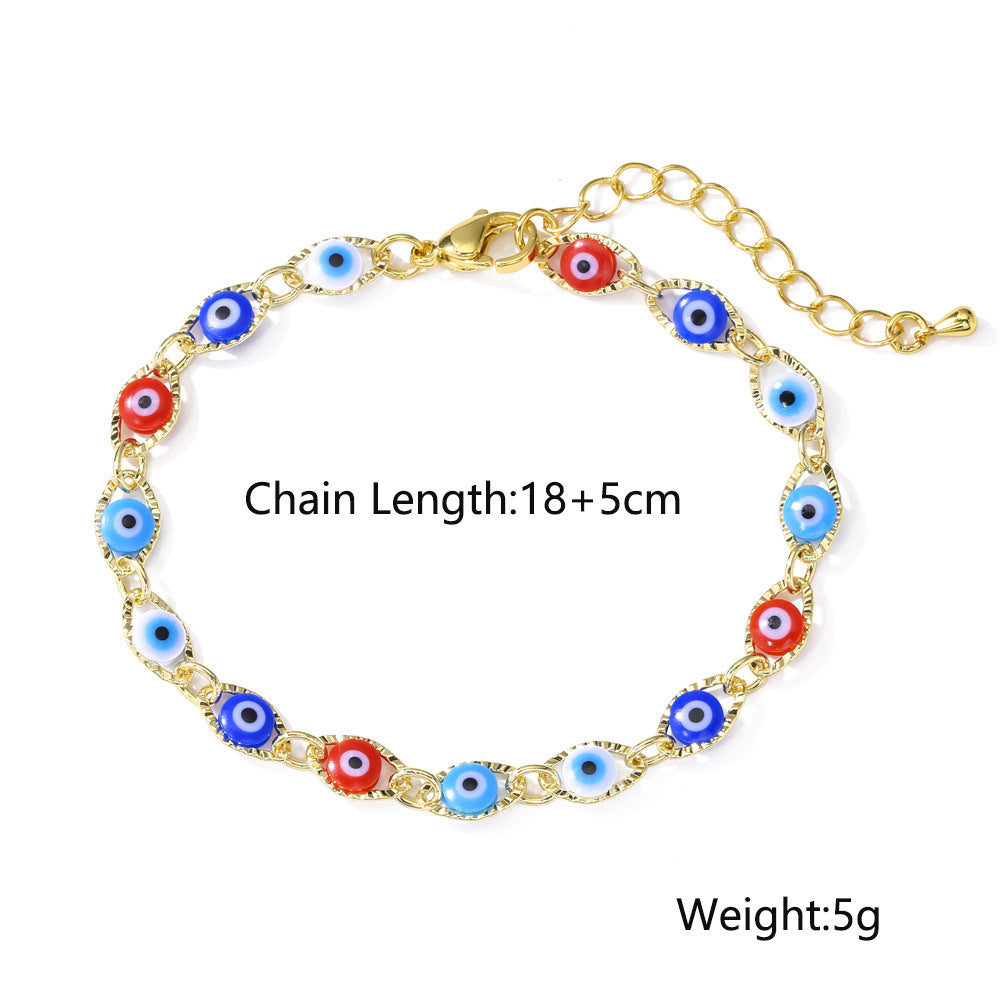 Geometric Style Evil Eye Bracelet in Copper with Gold Plating and Enamel Finish