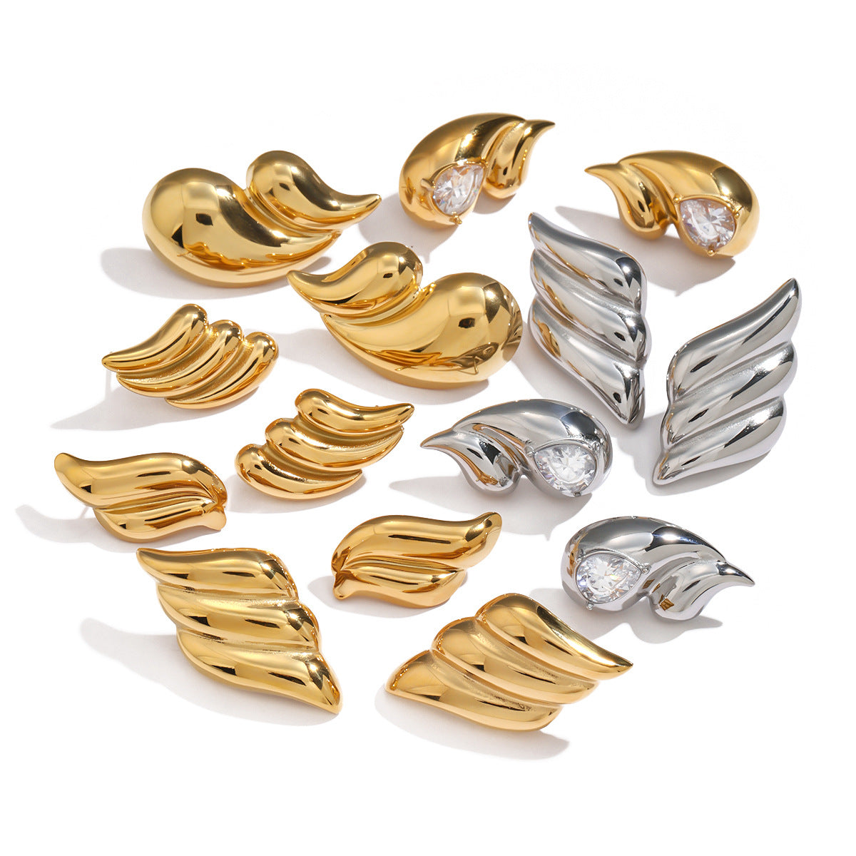 Vintage Minimalist Geometric Stainless Steel Stud Earrings with Polished Wing Design for Women