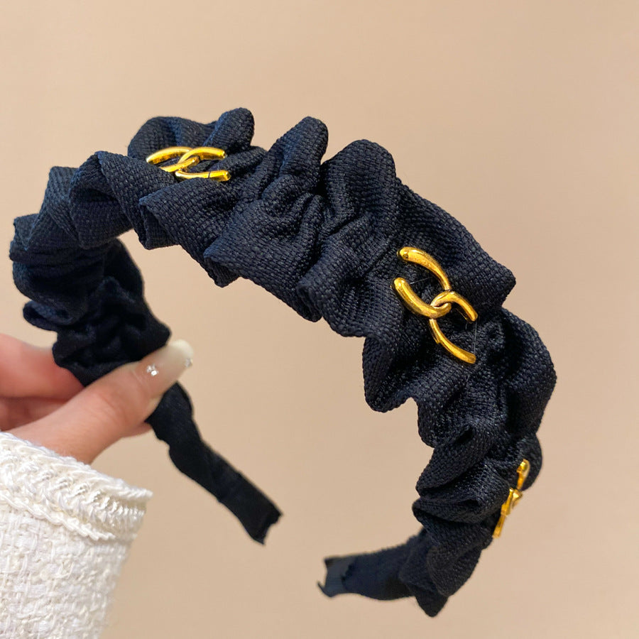 Diadema de perlas minimalista para mujer con estilo retro de otoño e invierno, diadema de tela redonda para peinado de corona alta, accesorio elegante para uso diario en la oficina