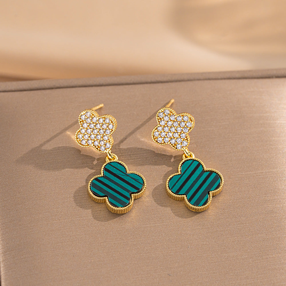 Set collana di lusso in acciaio al titanio geometrico con dettagli in strass micro-pavé e catena a maglie ovali per donna