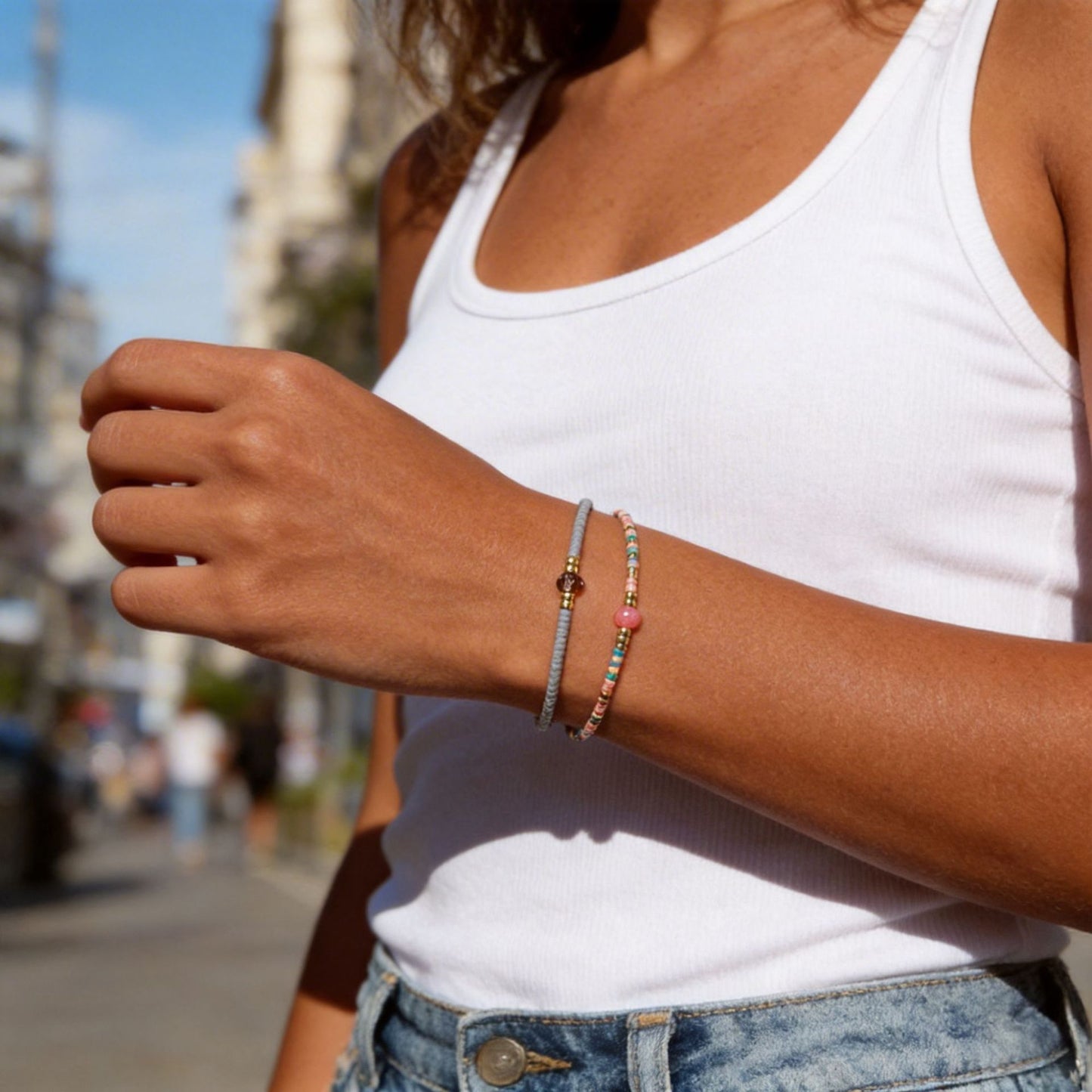 Sweet Geometric Glass Seed Pearl Bracelet
