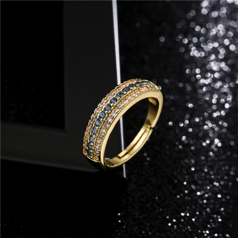 Elegant 18K Gold Plated Geometric Brass Ring with Micro-inlay Cubic Zirconia for Women