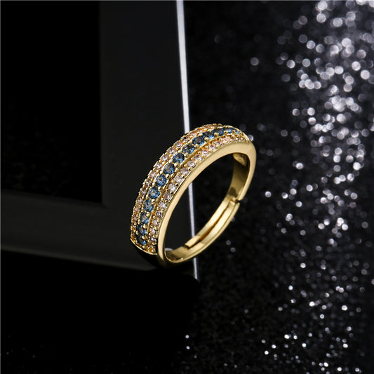 Elegant 18K Gold Plated Geometric Brass Ring with Micro-inlay Cubic Zirconia for Women
