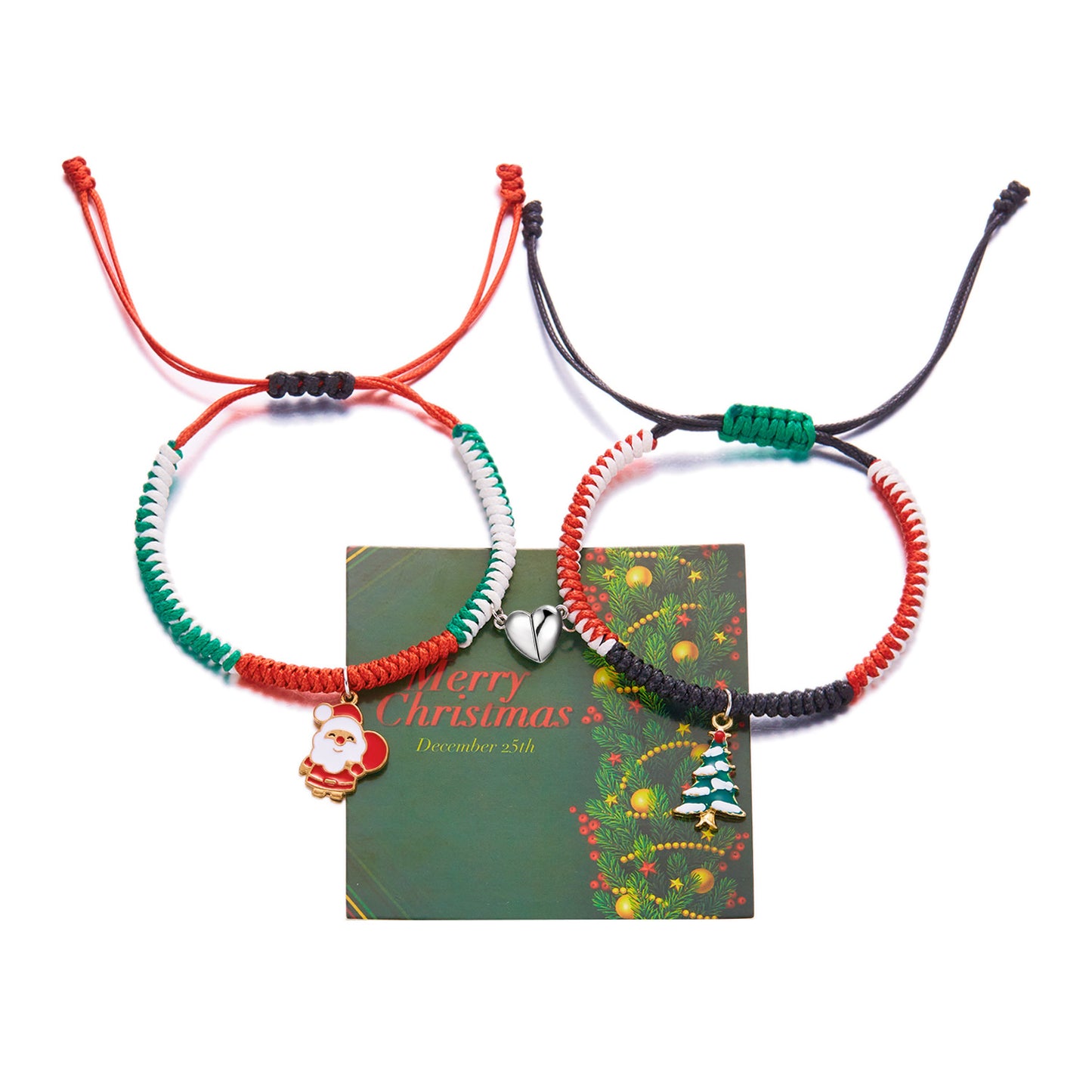 Pulsera trenzada navideña para mujer con colgantes de Papá Noel y árbol de Navidad en aleación, joya festiva para las fiestas
