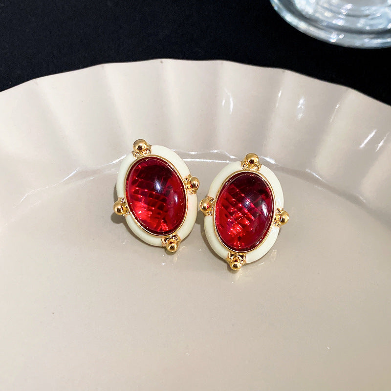 Vintage Geometric Earrings with Enamel Finish in Copper Base and Steel Posts for Women