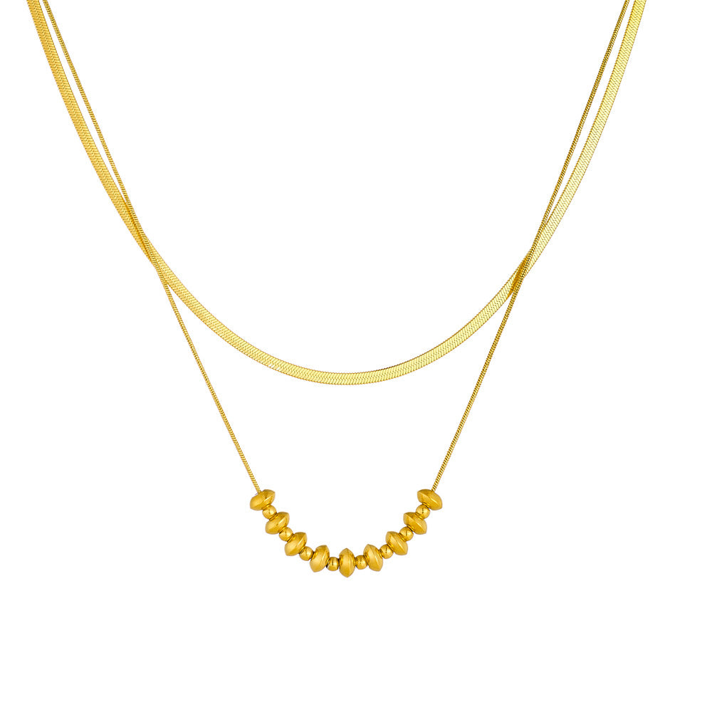 Fashion Minimalist 18K Gold Plated Stainless Steel Double Layer Geometric Oval Bead Snake Chain Necklace for Women