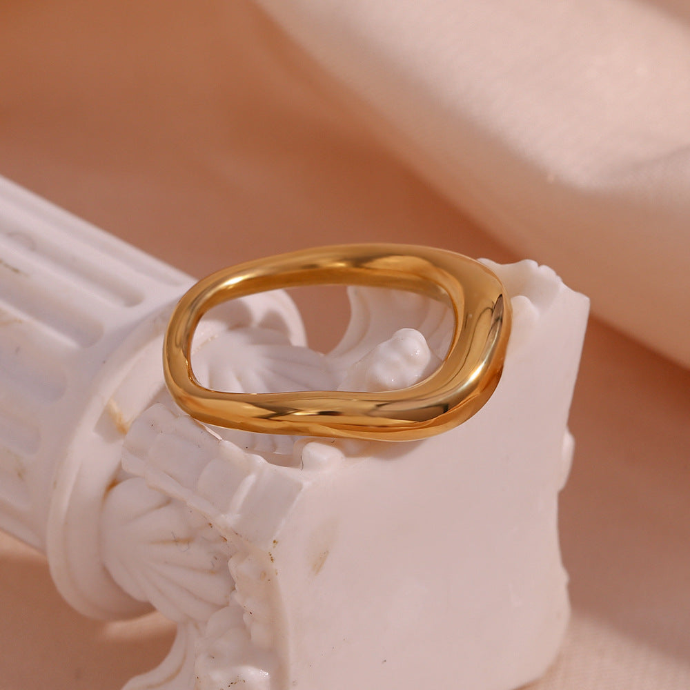 Minimalist Geometric Stainless Steel Ring with 18K Gold Plating for Women