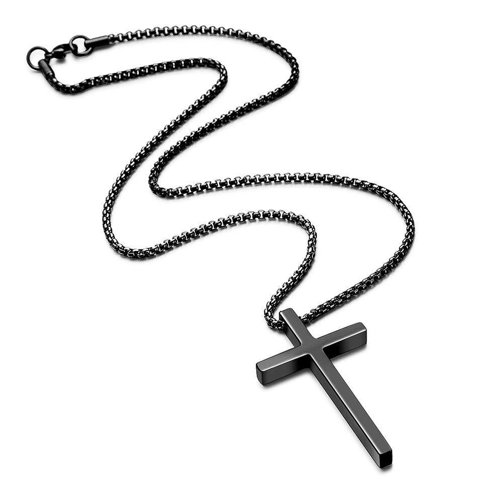 Minimalist Titanium Steel Cross Pendant Necklace for Men with Plated Finish and Pearl Chain