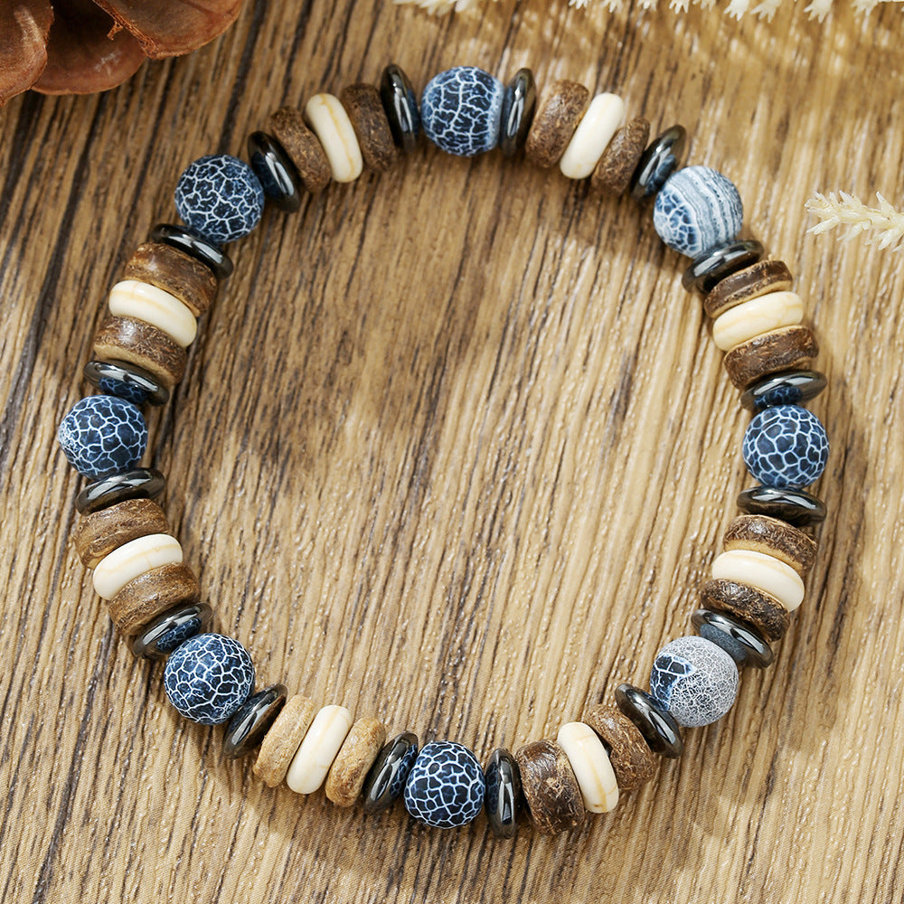 Handmade Round Natural Stone Bracelet with Citrine Tiger Eye and Hematite for Unisex