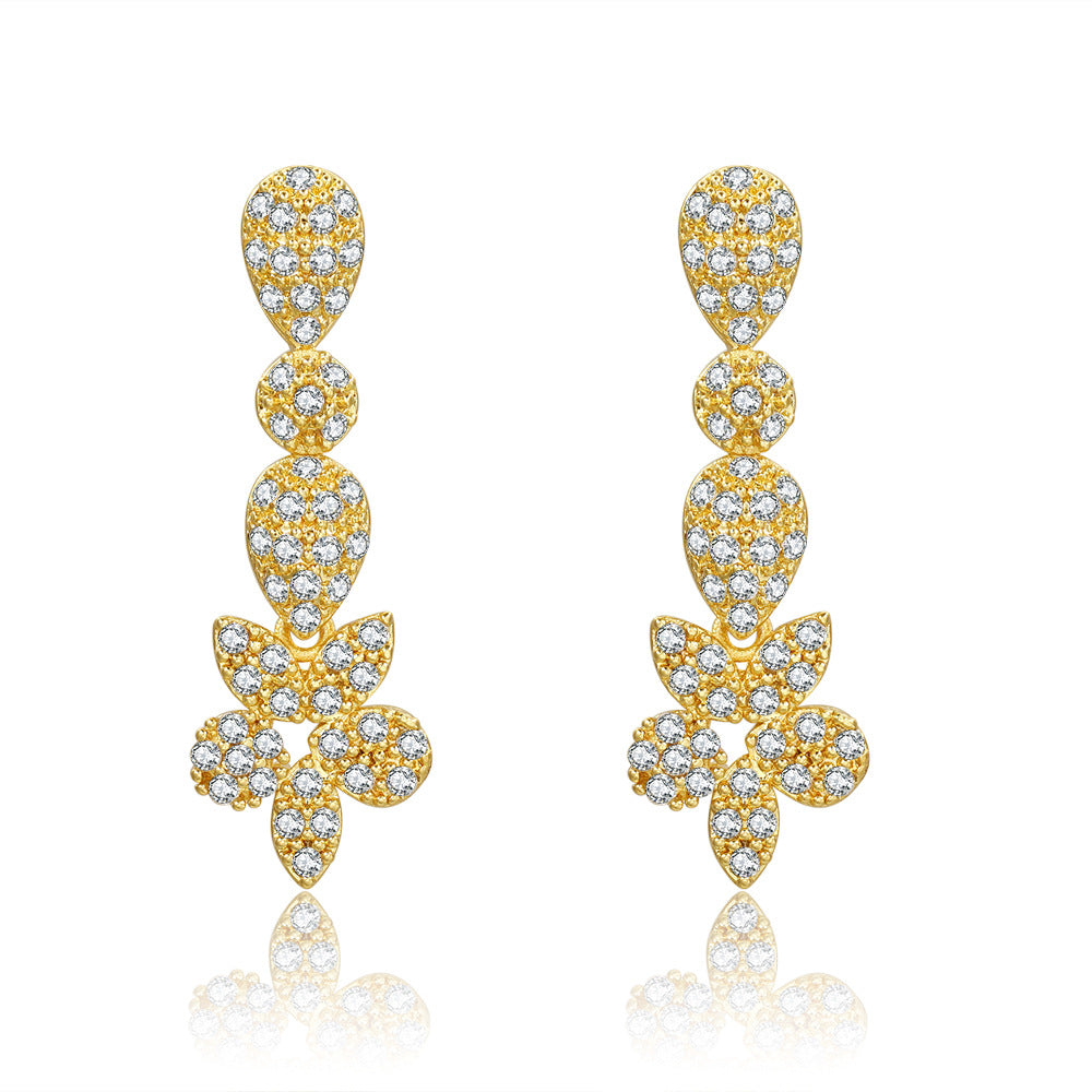 Vintage Gold Plated Brass Teardrop Floral Earrings with Cubic Zirconia