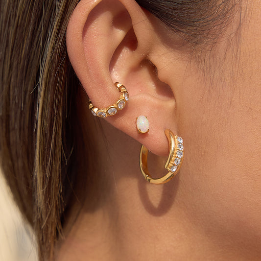 Elegant Geometric Stainless Steel Plated Rhinestone Hoop Earrings for Women