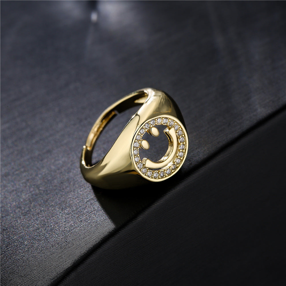 Gold Plated Brass Geometric Ring with Cubic Zirconia Inlay for Women