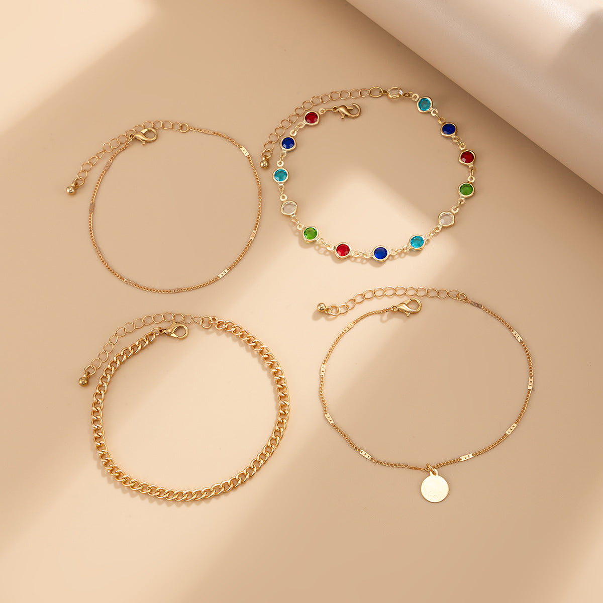 Bohemian Geometric Crystal Brass Anklet for Women