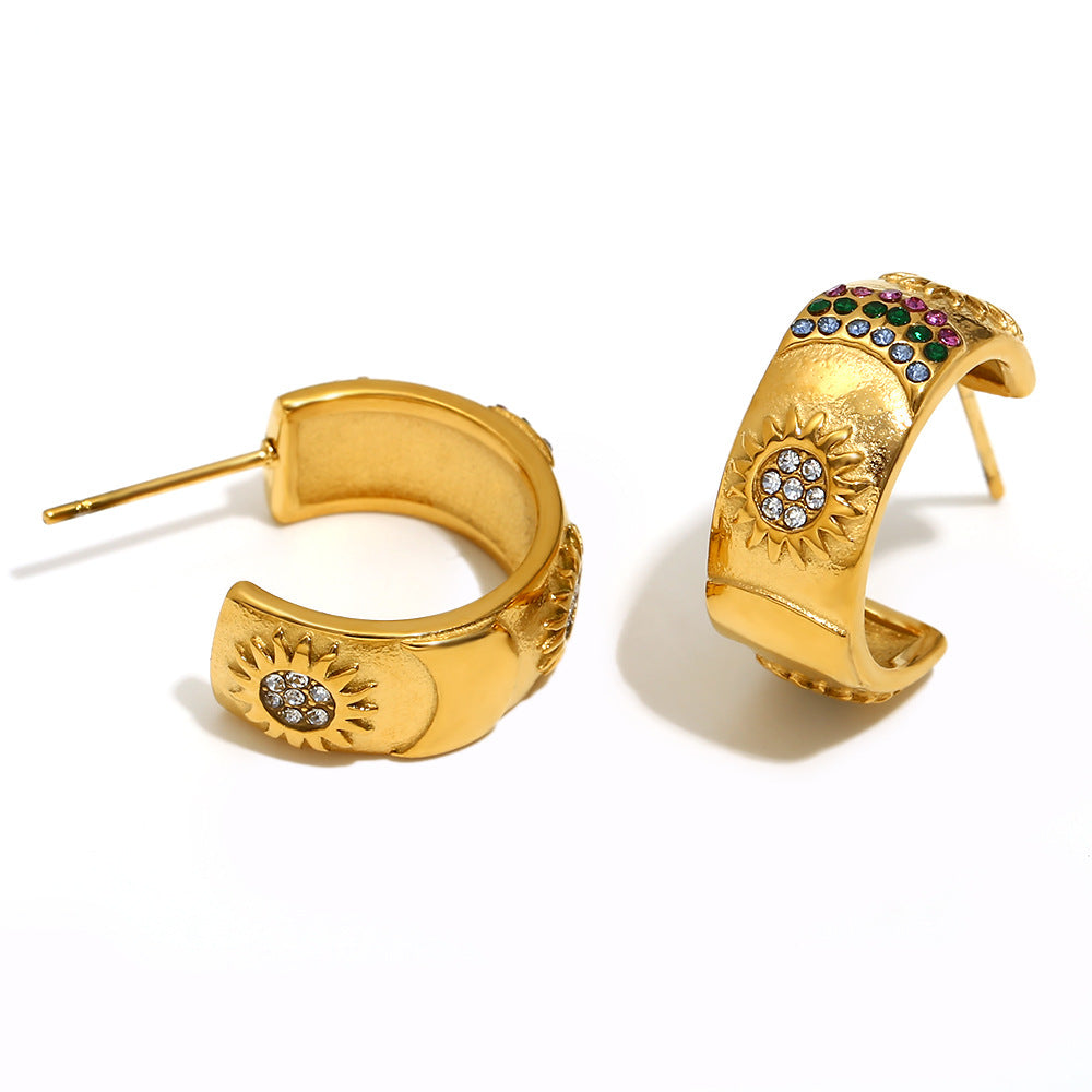 Elegant Geometric 18K Gold Plated Stainless Steel Ring Bracelet Earring Set for Women