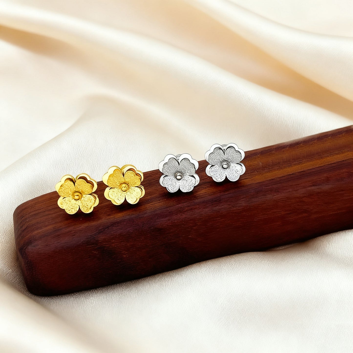 Elegant Matte Plated Stainless Steel Floral Stud Earrings for Women