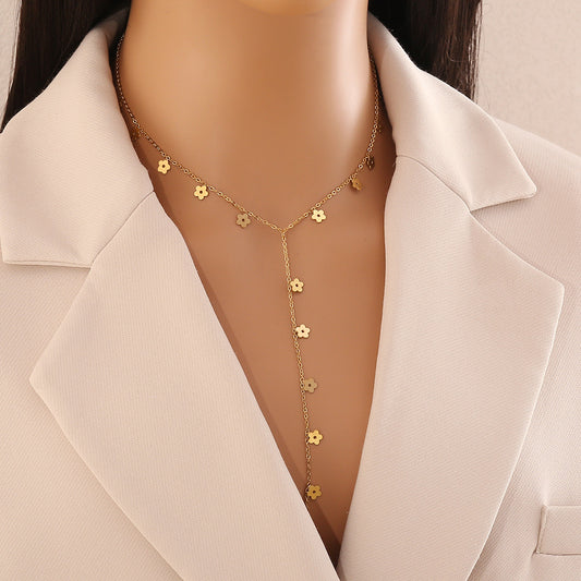 Collar en Y con Corazón de Acero Inoxidable para Mujer, Estilo OL de Moda, con Acabado Chapado