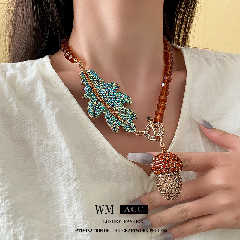 Vintage Pineapple Pendant Necklace Set with Rhinestone Inlay in Alloy for Women Featuring Clavicle Chain and Matching Earrings