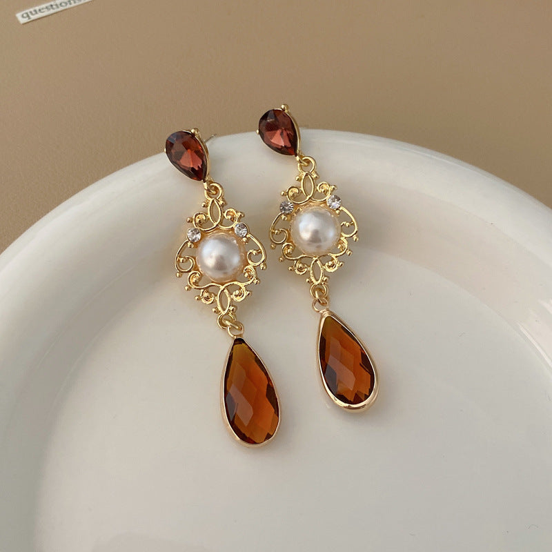Vintage Pearl Drop Earrings with Gold Plating Stainless Steel Posts for Women