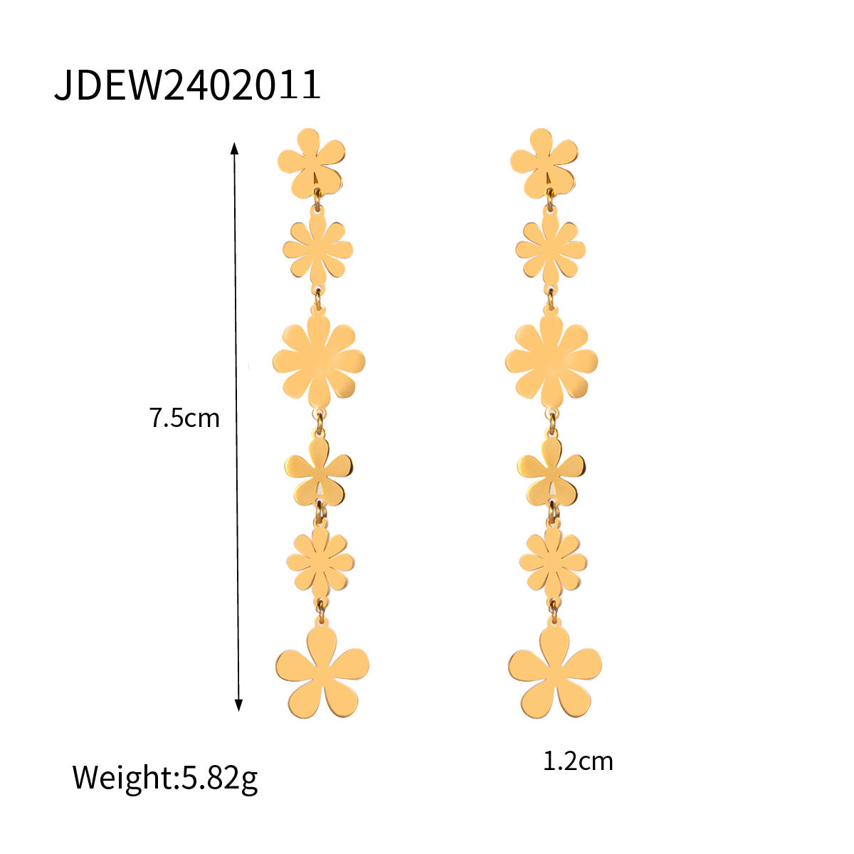 18K Gold Plated Stainless Steel Floral Dangle Earrings with Daisy Tassel