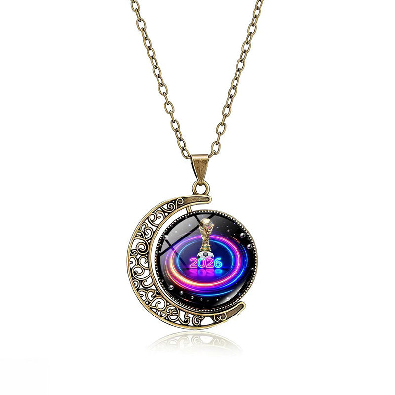 Casual Double-Sided Rotating Moon Geometric Crystal Pendant Plated Alloy Necklace Unisex Multi-Layer Cable Chain