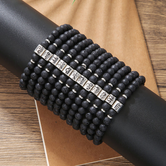 Handmade Geometric Round Volcanic Stone Bracelet for Unisex