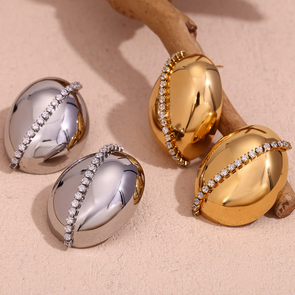 Orecchini geometrici in acciaio inossidabile ispirati al vintage con placcatura in oro 18 carati e accenti in zirconia ovale
