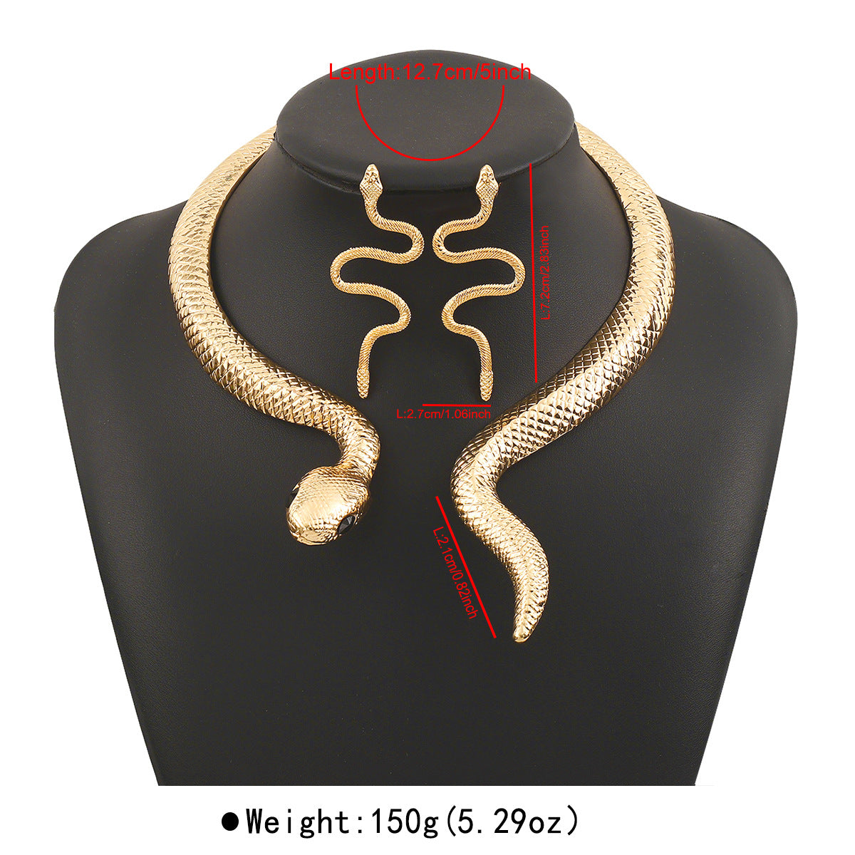 Oversized Retro Snake-Shaped Alloy Necklace and Earrings Set with Plated Finish for Unisex Wear