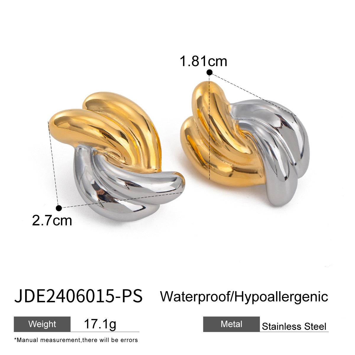Elegant Geometric Square Stainless Steel Plated Color-Block Stud Earrings for Women