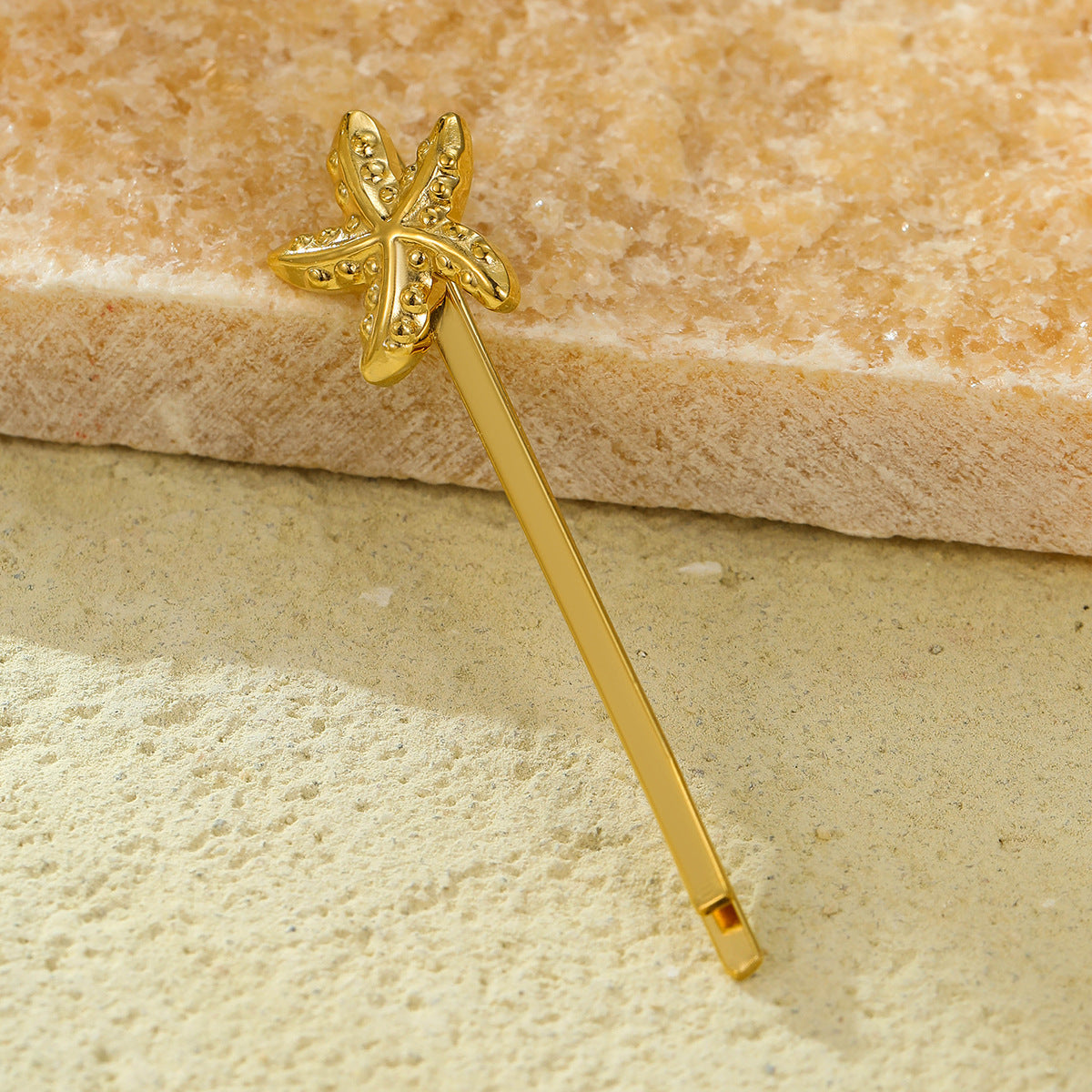 Elegant Starfish Hair Clip for Women Stainless Steel with 18K Gold Plating Minimalist Bar Clip for Bangs and Flyaways