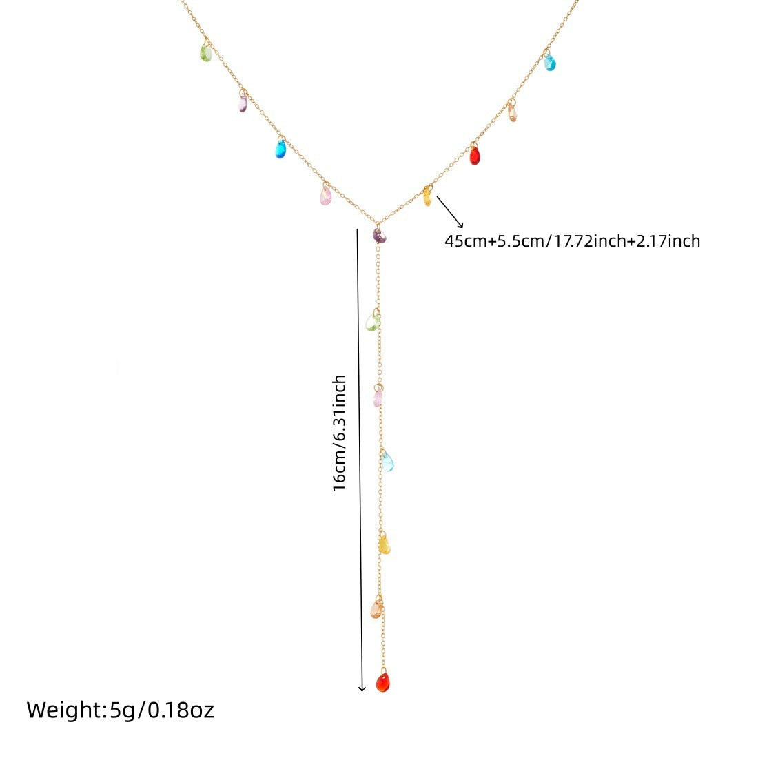 Sweet Colorful Teardrop Gold Plated Stainless Steel Long Necklace for Women